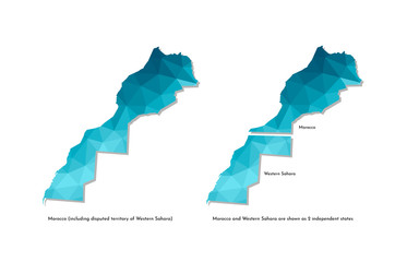 Vector isolated illustration icon with simplified blue silhouette of Morocco and Western Sahara (as 1 country and as 2 independent states). Polygonal geometric style