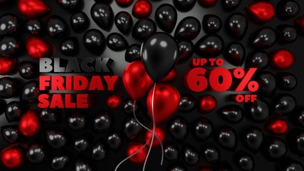Black Friday Sale 60 percent off poster, advertisement sales ad wide screen 3d render