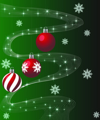 Christmas red balls on a green background. abstract christmas card