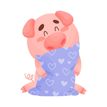 recommend clip art: Cartoon Sleepy Pig Holding Pillow and Yawning Vector Illustration