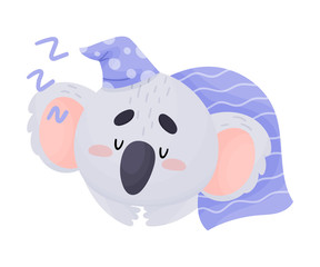 Cute Koala Cartoon Character Sleeping Covered with Blanket Vector Illustration