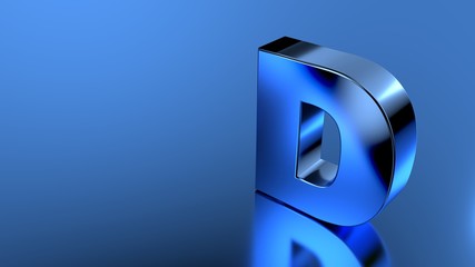 The letter D on a blue metallic background 3d illustrated