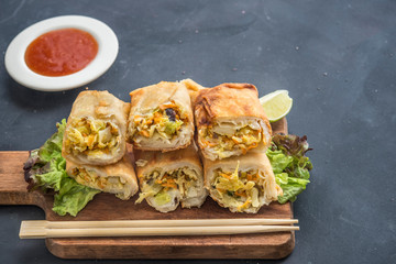 fried thai spring roll on plate
