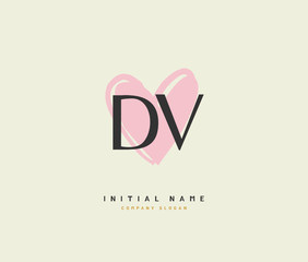 D V DV Beauty vector initial logo, handwriting logo of initial signature, wedding, fashion, jewerly, boutique, floral and botanical with creative template for any company or business.