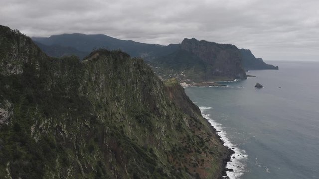 Aerial panoramic view of the dramatic coastline of Madeira.