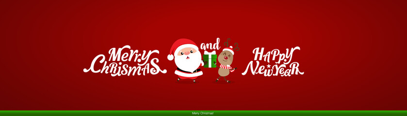 Christmas Greeting Card. Christmas Background with Merry Christmas and Happy New Year lettering, vector illustration.