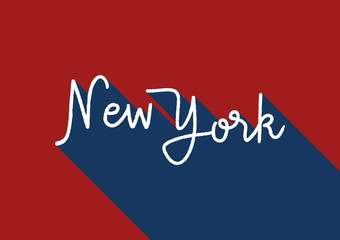 New York hand lettering on red and blue background