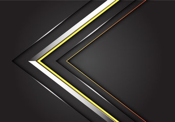 Abstract silver yellow line arrow direction on dark grey design modern luxury futuristic background vector illustration.
