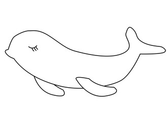 Obraz premium Sea life. Vector illustration. Cute beluga Best for children coloring. Black and white. Stroke. Underwater world, marine animals. Hand drawn cute. Isolated on white background
