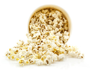Large classic box of theater popcorn isolated on white