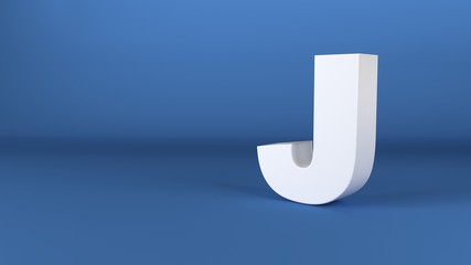 The Letter J in white on a blue background 3d render