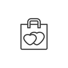 Valentine day gift bag line icon. linear style sign for mobile concept and web design. Shopping bag with hearts outline vector icon. Symbol, logo illustration. Vector graphics