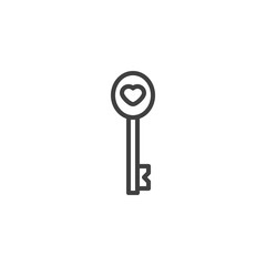Heart key line icon. linear style sign for mobile concept and web design. Love key outline vector icon. Symbol, logo illustration. Vector graphics
