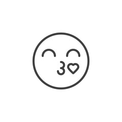 Blowing heart kiss emoji line icon. linear style sign for mobile concept and web design. Kissing With Closed Eyes emoticon outline vector icon. Symbol, logo illustration. Vector graphics