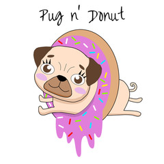 Pug and donut hand drawing illustration vector design.