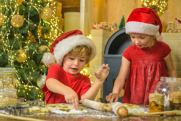 Happy new year. Cookie on Christmas Eve as a thank Santa gift for leaving presents to a grateful boy or girl. Gingerbread cookie for Santa against Christmas light bokeh background.
