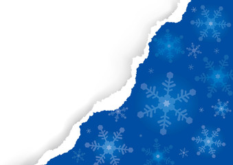  Christmas ripped paper, blue background with snowflakes. Illustration of blue torn paper background with place for your text or image. Vector available.