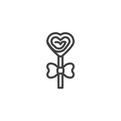 Heart lollipop candy line icon. linear style sign for mobile concept and web design. Heart candy on a stick outline vector icon. Valentines day sweets symbol, logo illustration. Vector graphics
