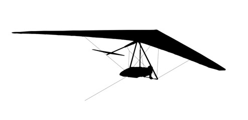 Hang glider wing and pilot silhouette isolated on white with clipping path.