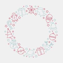 Obraz premium Christmas background with holiday wreath and minimalist ornaments. Vector