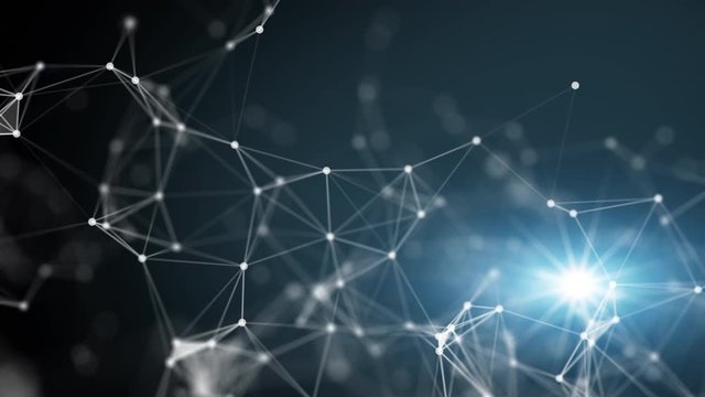 Technology network and communication with line and dot moving with transfer information data line and dot on blue background. Abstract connection concept. 4K