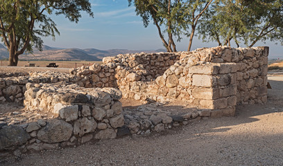 ruins of the north side of the ancient stone solomonic gate from the israelite period at tel hazor in the northern galilee in israel