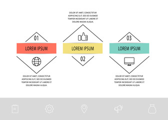 Vector infographic flat template. Triangle with arrows for three diagrams, graph, flowchart, step for step, timeline, presentation. Business concept with 3 labels