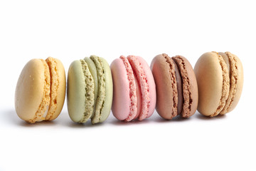 five macaroons of different colors in a row