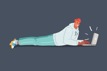 Man resting at home with laptop.