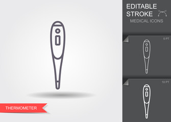 Electronic medical thermometer. Line icon with editable stroke with shadow