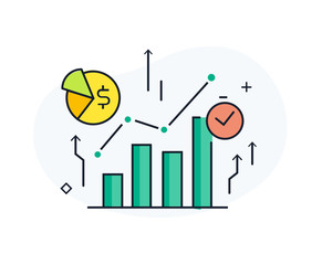 Growth indicators, diagrams. Training Business School. growth chart. Stock vector illustration in flat design. Line icon illustration