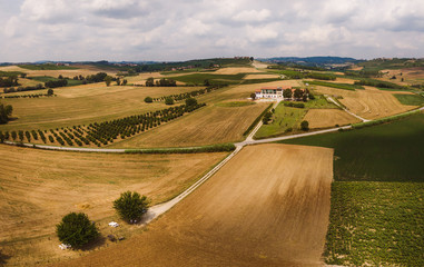 Drone aerial view of the "bialbero" in Casorso Monferrato