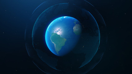 Global network connection. Concept background with planet Earth. Internet and technology. Blue background. 3d rendering of planet Earth, elements from NASA.