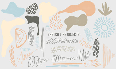 Set of grungy hand drawn textures. Lines, circles, crosses, smears, spirals, waves, brush strokes, triangles. Hand drawn elements for your graphic design. Great for packaging, label, icon. Lineart.