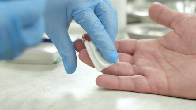 A blood sugar test in a lab