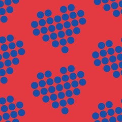Pattern love, Valentine's Day, blue heart of circles on red background isolated vector illustration