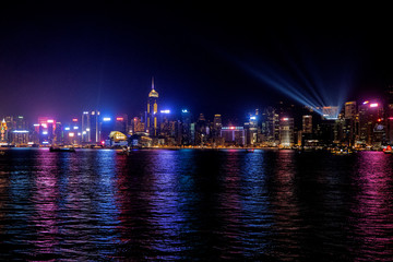 Fototapeta na wymiar Night Cityscape of Hong Kong Light Show