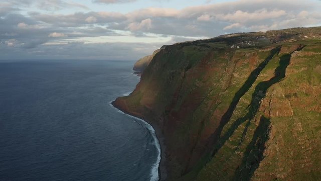 Dramatic coastline of Madeira. Tropical scenery during sunset. 4K