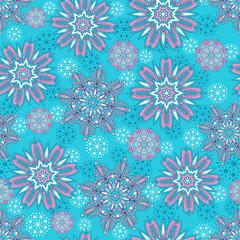 Seamless ornamental oriental pattern. Repeating geometric tiles with mandala. Vector laced decorative background with floral and geometric ornament. Indian or Arabic motive. Boho festival style