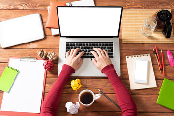 Top view modern office workspace