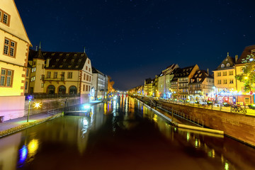Fototapeta na wymiar View on the city Strasbourg at night, Alsace, France