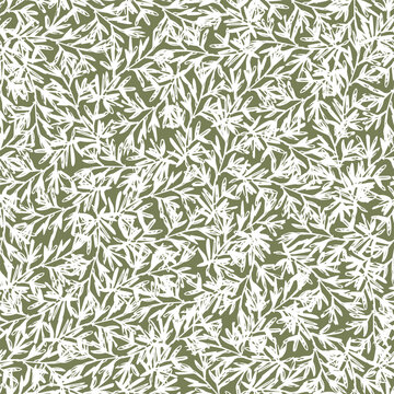 Vector green and white herb rosemary seamless background repeat pattern with sketched compact leaves texture. Perfect for fabric and wedding card backgrounds.