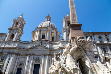 Fototapeta na wymiar Detail of the fountain of the four rivers or Fontana dei Quattro Fiumi in Piazza Navona in Rome