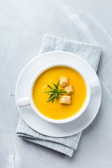 Seasonal spicy fall autumn creamy pumpkin and carrot soup