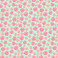 Seamless pattern of garden roses on green background