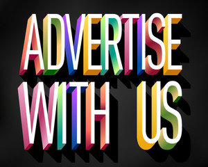 Colorful illustration of "Advertise with us" text