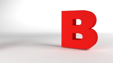 The Letter B in red on a white background 3d render
