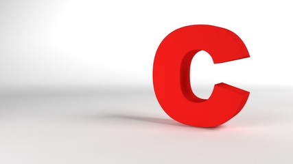 The Letter C in red on a white background 3d render