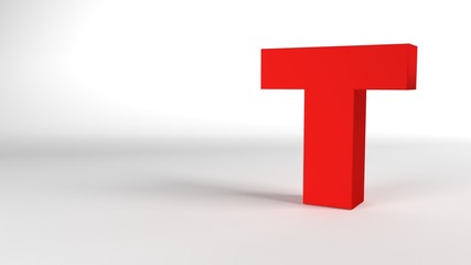 Obraz premium The Letter T in red on a white background 3d render