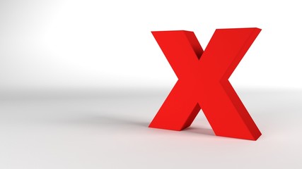 The Letter X in red on a white background 3d render